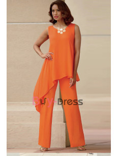 Orange Asymmetry 2 Piece Chiffon Pant Suit for Mother TS023-01