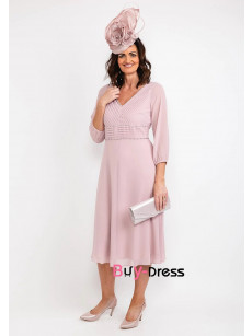 Pearl Pink Chiffon Hand Beading Mother Of The Bride Dresses, Dressy Half Sleeves Womens Dress MD0049-2