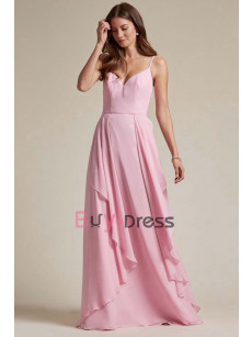 Pink Chiffon Spaghetti Bridesmaids Dresses,Robes de demoiselle d'honneur BD-015