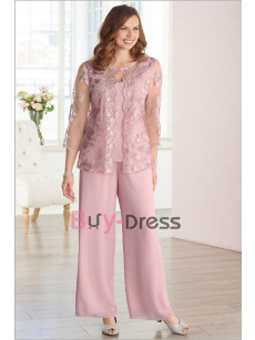 Pink Mother of the Bride Pant suits Dresses Three Piece Outfits Custom Plus size TS083