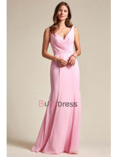 Pink V-neck Empire Bridesmaids Dresses, Special Occasion Dresses, Robes de demoiselle d'honneur BD-046-1