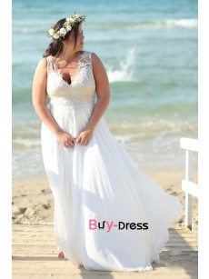 Plus Size Boho Beach V-neck Wedding Dresses, Charming Chiffon Garden Bride Dresses bds-0056