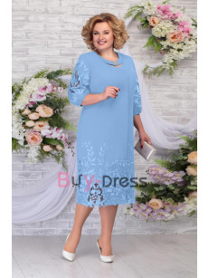 Plus size Elegant Tea-length Mother of the Bride Dress Sky Blue MD2264
