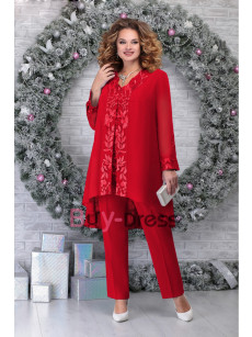 Plus Size Mother of the Bride & Groom Pant suits With Jacket 3PC Formal Trousers Set Red TS042-4