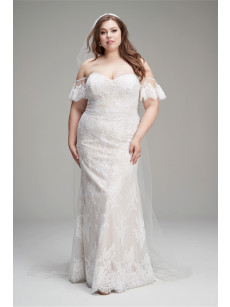 Plus size Off-the-shoulder Lace Wedding Dresses Ivory Nude PWD2217