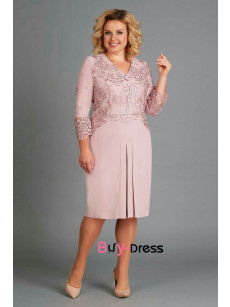Plus Size Pearl Pink Lace Women's Dress, Modern Mother Of The Bride Dresses MD0071