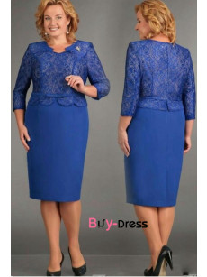 Plus Size Royal Blue Lace Women's Dress, Elegant Long Sleeves Mother Of The Bride Dresses MD0059