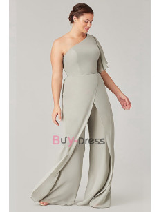Plus Size Silver Gray One Shoulder Bridesmaids Dresses & Jumpsuits for Wedding, Monos de damas de honor BD-002-8