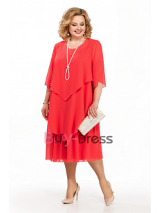 Comfortable Plus size Summer Tea-Length Red Chiffon Mother of the Bride Dress for Beach Wedding 28W MD2262-02