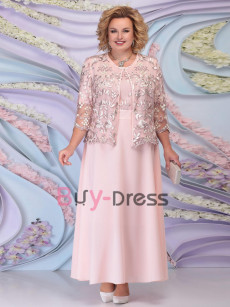 Plus Size Two Piece Mother of the Bride Dress With Lace Jacket Pearl Pink Outfit MD2251-01