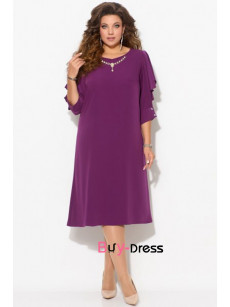 Purple Chiffon lovely Half Sleeves Mid-Calf Mother Of The Groom Dresses MD0009-3