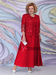 2022 New Arrival Red Lace Jacket Mother of the Bride Dress Plus Size Ankle-Length Two Piece Outfit MD2251-06
