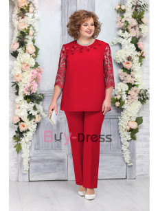 Red Women's 2PC Trousers Outfit Mother of the Bride Pant suits Dresses Plus Size TS038-4