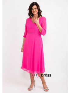Rose Red Chiffon Hand Beading Mother Of The Bride Dresses, Dressy Half Sleeves Womens Dresses MD0049-1