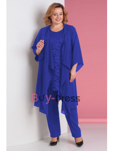 Plus Size Comfortable  Elastic Waist Mother of the Bride Pant Suits Dresses Royal Blue TS032-2