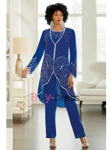 Royal Blue Delicate Hand Beading Chiffon Mother of the Birde Pant Suit TS005-1