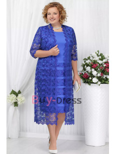 Plus size Tea-Length Mother of the Bride Dress with Lace Jacket Women's Pink Outfit MD2265-05
