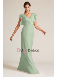 Sage Chiffon V-neck Empire Bridesmaids Dresses, Vestidos de damas de honor BD-016-3