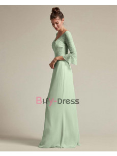 Sage Elegant V-neck length Sleeves Bridesmaids Dresses, Vestidos de damas de honor BD-007-3