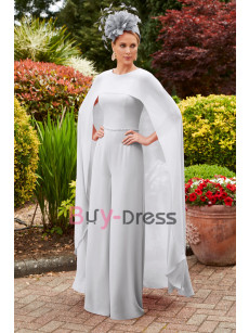 Silver Long Chiffon Cape Mother of the Bride Jumpsuits  Special Event Dresses