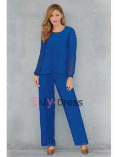 Simple 2 Piece Royal Blue Chiffon Mother of the Bride Pant suit TS019-1