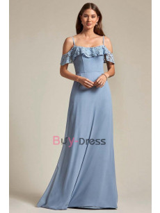 Sky Blue Spaghetti Prom Dresses, Off the Shoulder Bridesmaids Dresses, Robes de demoiselle d'honneur BD-025-1
