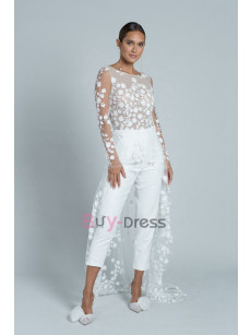 Stylish Lace Overskirt Wedding Jumpsuit WBJ065