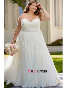 Sweetheart A-line Plus Size Wedding Dresses, Empire Lace Bride Dresses With Hand Beading Belt bds-0060