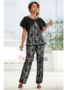 Two Piece Black and White Lace Mother of the Bride Pant Suit Dress TS011