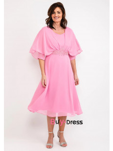 Watermelon Half Sleeves Mother Of The Bride Dresses, Mid-Calf Hand Beading Women's  Dresses MD0032-3