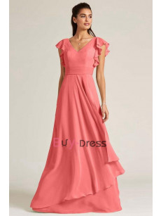 Watermelon Chiffon Bridesmaids Dresses, Sweetheart Empire Prom Dresses, Robes de demoiselle d'honneur BD-030-3