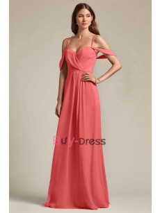 Watermelon Spaghetti Sweetheart Bridesmaids Dresses, Empire Prom Dresses for Beach Wedding, Vestidos de damas de honor BD-028-5