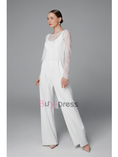 Wide Leg Bridal Jumpsuits With Lace Blouse Simple Little Wedding Dresses WBJ074