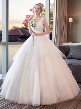 2022 Dressy Wedding Dresses / Zipper-Up Strapless Bridal dresses / Floor-Length Bridal Gowns GW-001