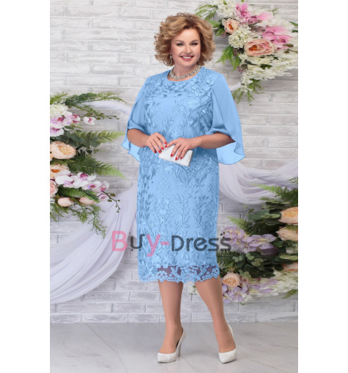 2022 New Arrival Elegant Sky blue Tea-Length Mother of the Bride Dress ...
